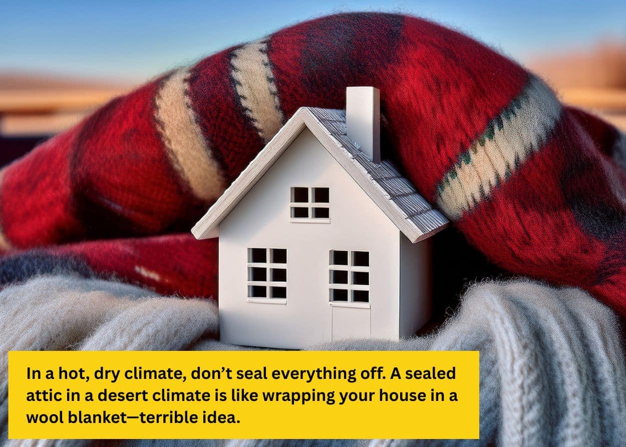 How to Choose the Right Roof Vent System for Your Climate In a hot, dry climate, don’t seal everything off. A sealed attic in a desert climate is like wrapping your house in a wool blanket—terrible idea.